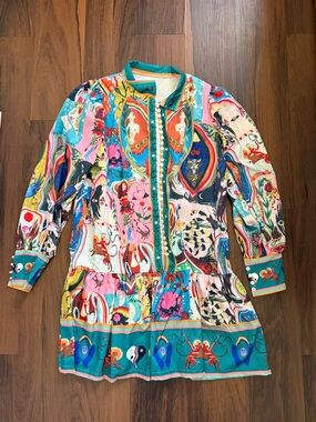 Multicolor Printed Women's Button-Front Tunic Dress Jacket